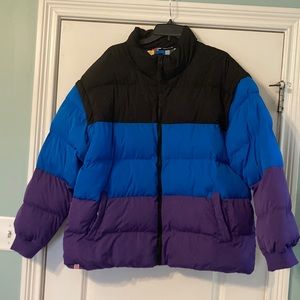 Men's Black, Blue, and Purple Puffer Jacket